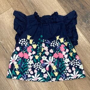 Janie and Jack Baby Girl Blue Floral Flutter Sleeve Shirt 3-6m